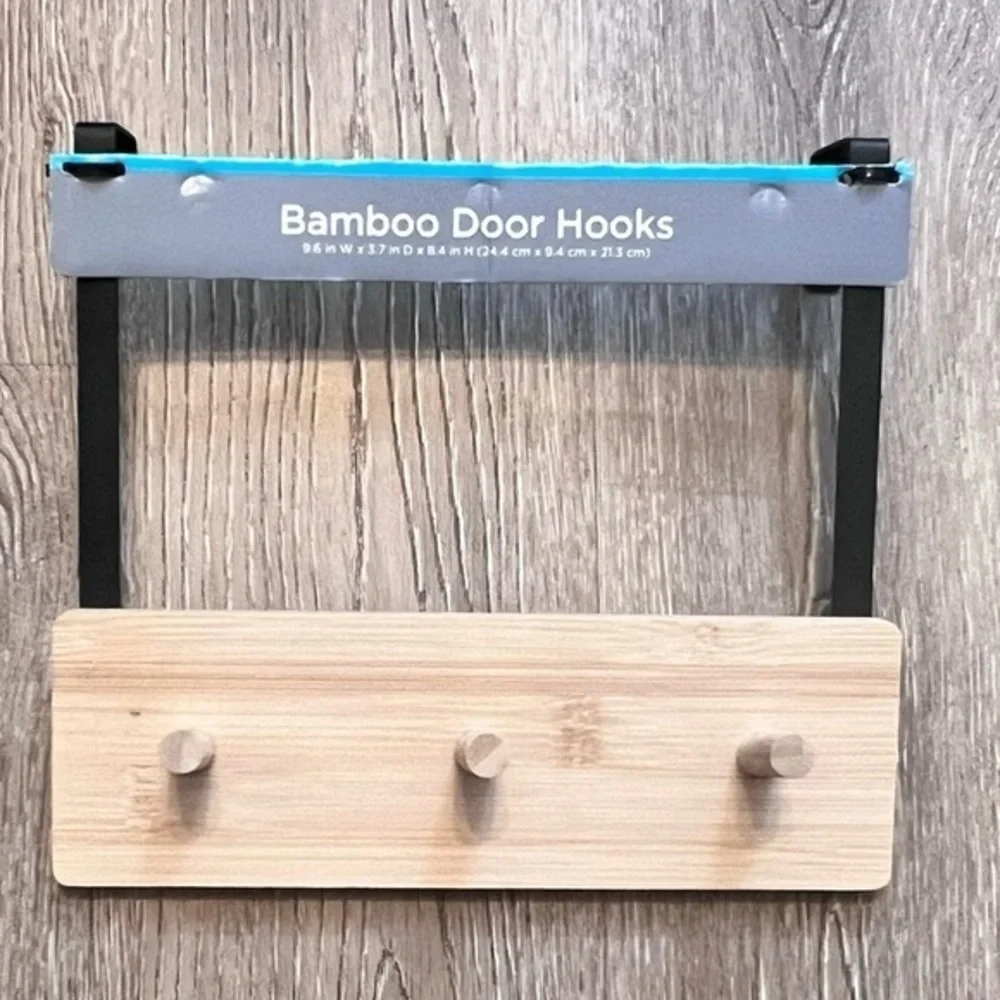 Bamboo Black metal Triple-Hook Over The Door Towel Hook NWT
